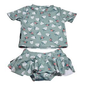 DOT AUSTRALIA Baby Girls' Strawberry Flower Two-piece Rashguard Swimsuit 12-18M